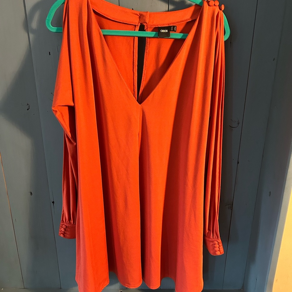 ASOS Women's Orange V-Neck Swing/Belted Dress | Women’s Size 8